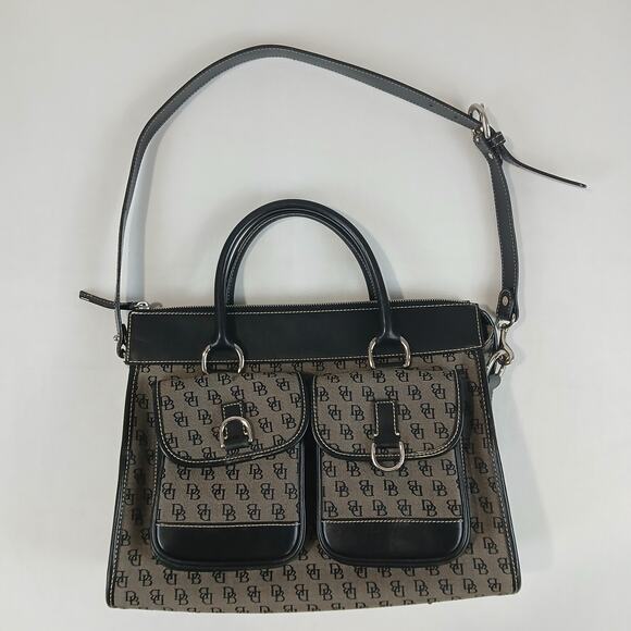 Dooney & Bourke Handbags - Dooney & Bourke Satchel Bag Womens Gray Black Signature Jacquard Leather EUC